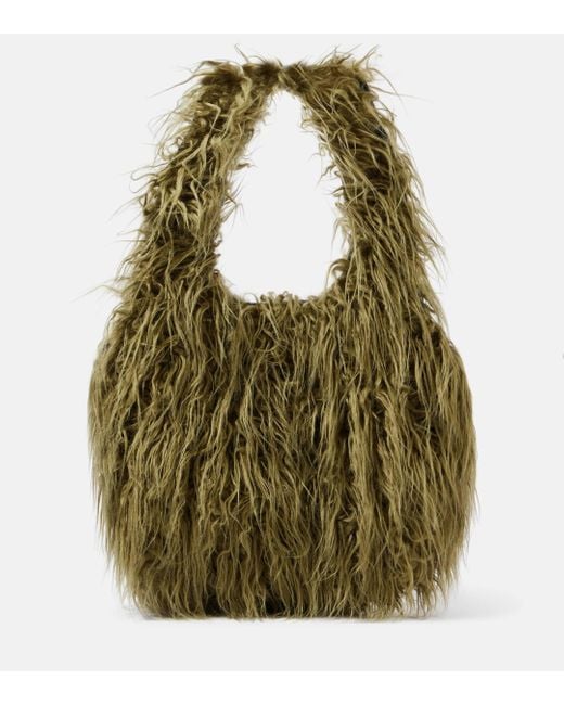 Dries Van Noten Green Large Faux Fur Tote Bag