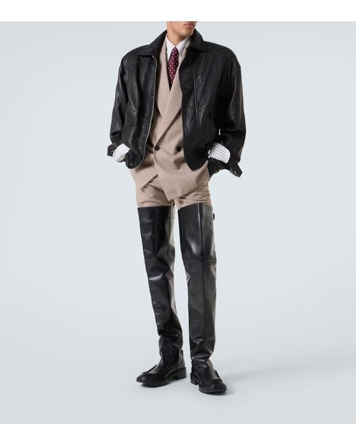 Saint Laurent Black Leather Bomber Jacket for men