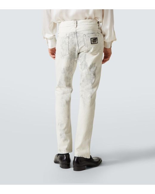 Dolce & Gabbana White Printed Straight Jeans for men