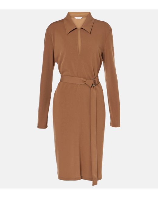 Max Mara Brown Dorema Belted Jersey Minidress