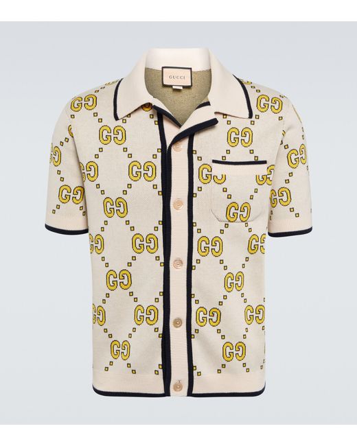Gucci Metallic GG Cotton Jacquard Bowling Shirt for men