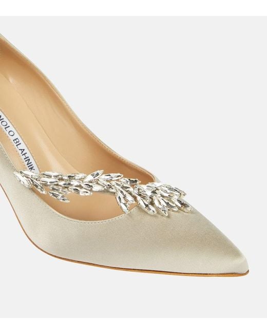 Manolo Blahnik Metallic Nadira 90 Embellished Satin Pumps