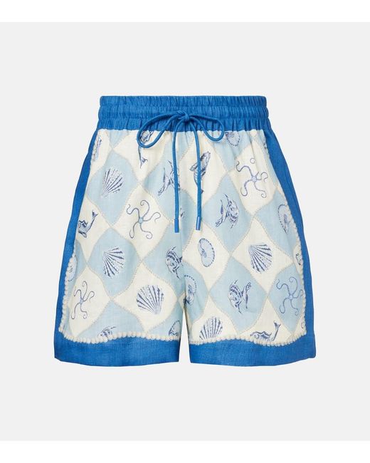 ALÉMAIS Blue Bedruckte High-Rise-Shorts Pia