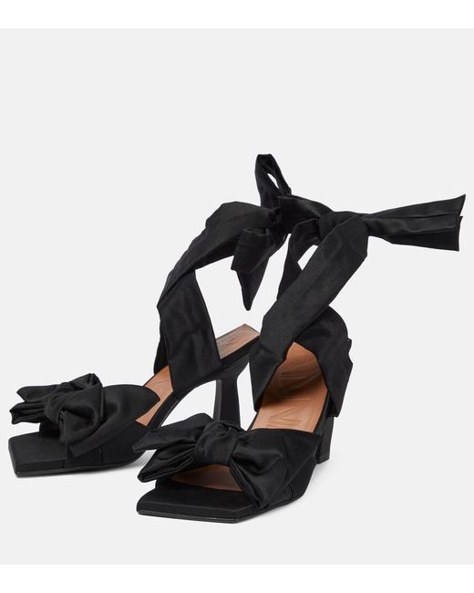 Ganni Black Bow-trimmed Lace-up Sandals