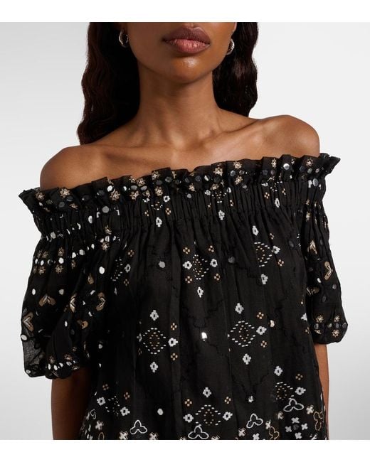 Juliet Dunn Black Embellished Cotton Poplin Minidress