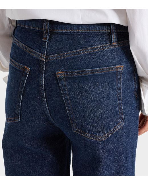 Jeans Cropped A Gamba Larga E Vita Alta di FRAME in Blue