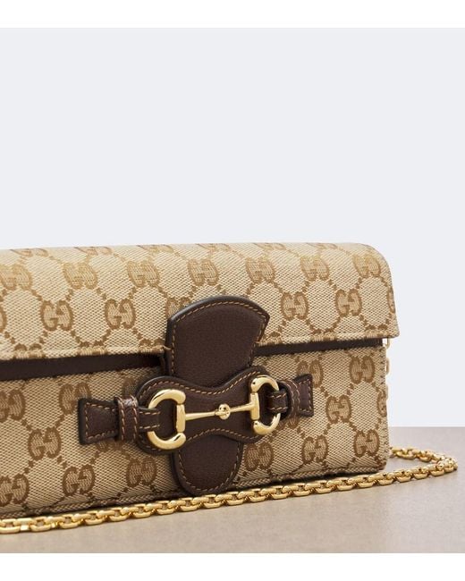 Gucci Brown Horsebit Gg Canvas Wallet On Chain