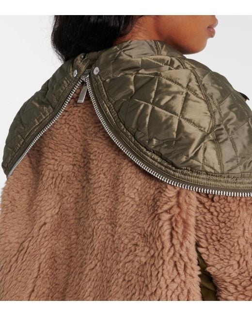 Sacai Brown Twill-Trimmed Faux Fur Jacket