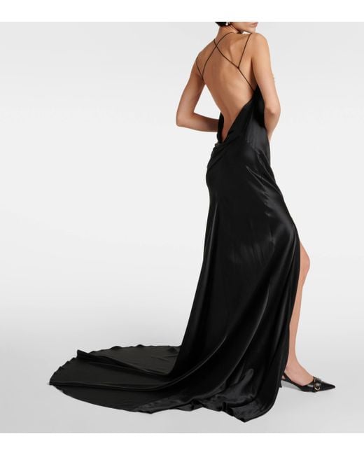 Givenchy Black Halterneck Lace-trimmed Silk Satin Gown