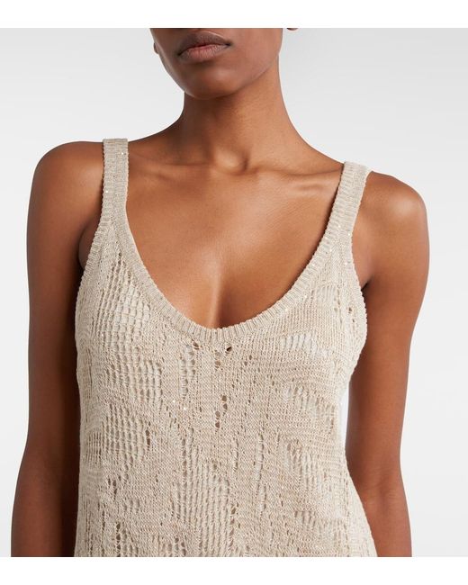 Brunello Cucinelli Natural Dazzling Water Lillies Knitted Midi Dress