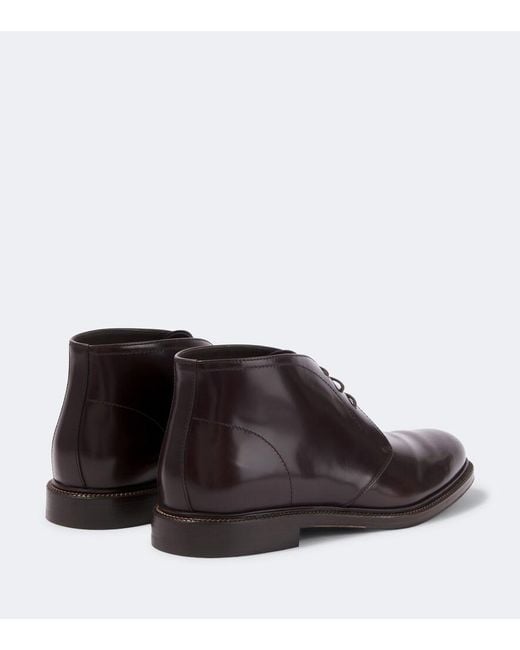 Brunello Cucinelli Brown Leather Ankle Boots for men