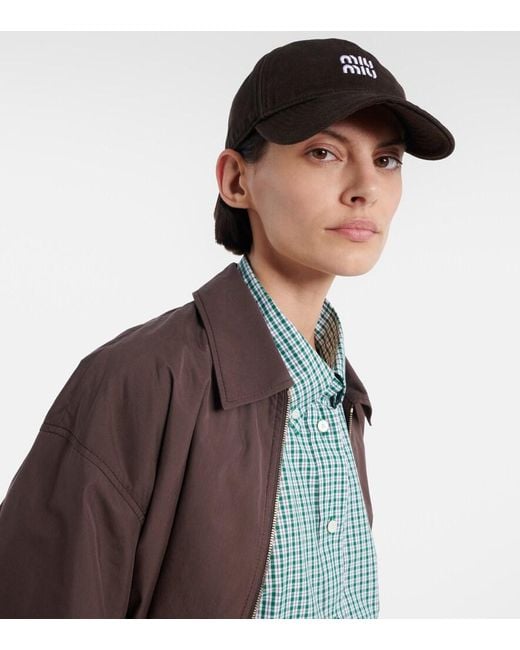 Miu Miu Brown Logo Cotton Baseball Cap