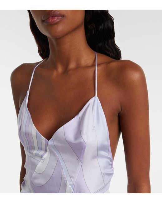 Emilio Pucci Purple Marmo Asymmetric Silk Twill Maxi Dress