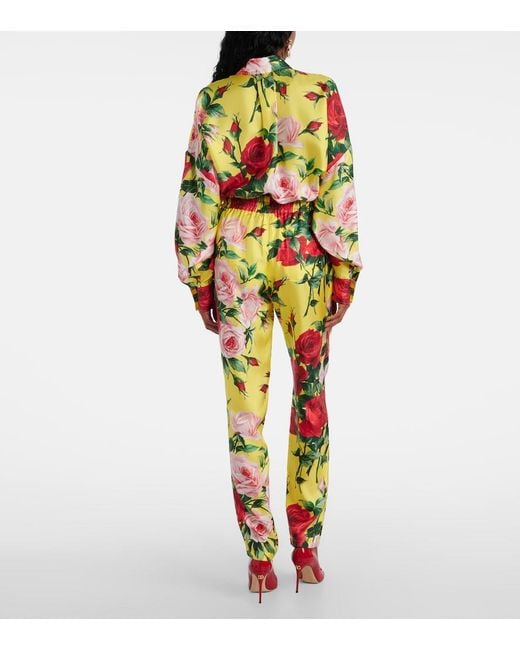 Dolce & Gabbana Yellow Floral Silk Straight Pants