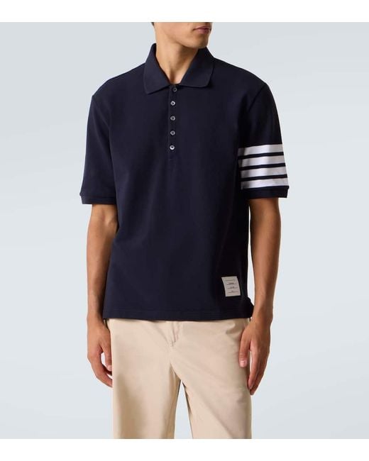 Thom Browne Polohemd 4-Bar Aus Baumwolle in Blue für Herren