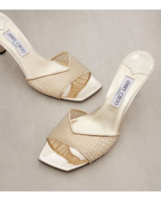 Jimmy Choo Natural Skye 70 Embellished Mesh Mules