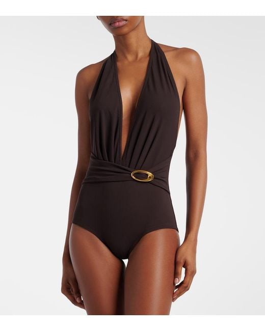 Karla Colletto Blue Solid Halterneck Swimsuit
