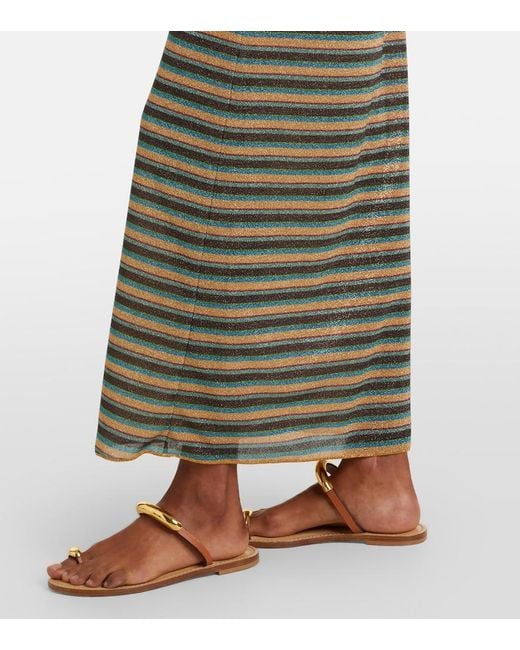 Oseree Metallic Lumiere Striped Halterneck Maxi Dress
