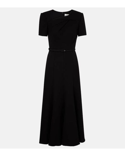 Roland Mouret Black Belted Crepe Midi Dress