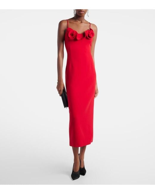 Magda Butrym Red Floral-Applique Wool-Blend Midi Dress