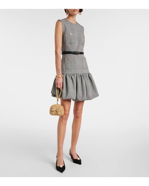 Self-Portrait Gray Belted Prince Of Wales Check Minidress