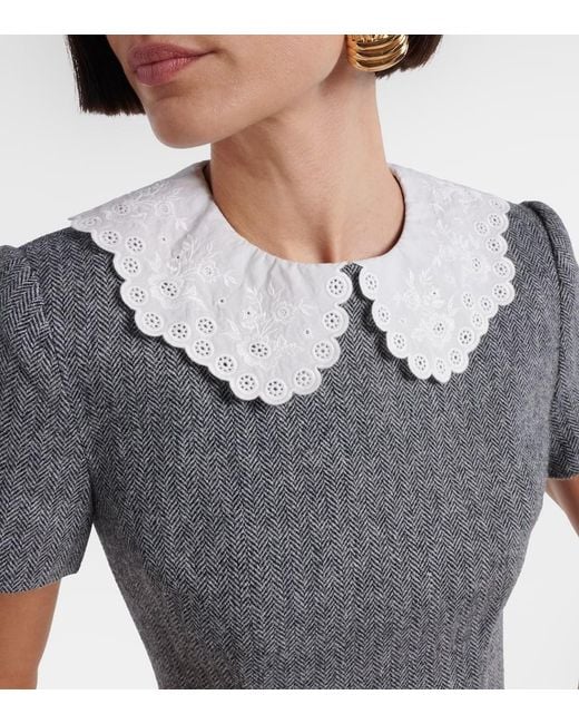 Self-Portrait Gray Herringbone Wool-Blend Minidress
