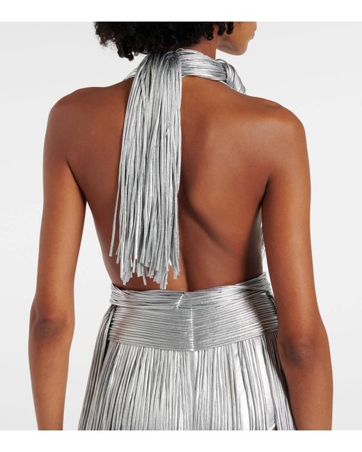 Vestido De Fiesta De Jersey Metalizado Con Flecos Area de color Gray