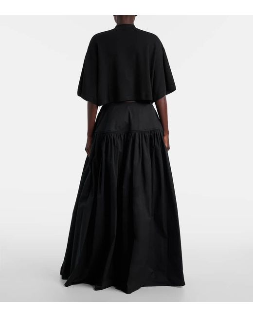Alaïa Black Gathered Cotton Poplin Maxi Skirt