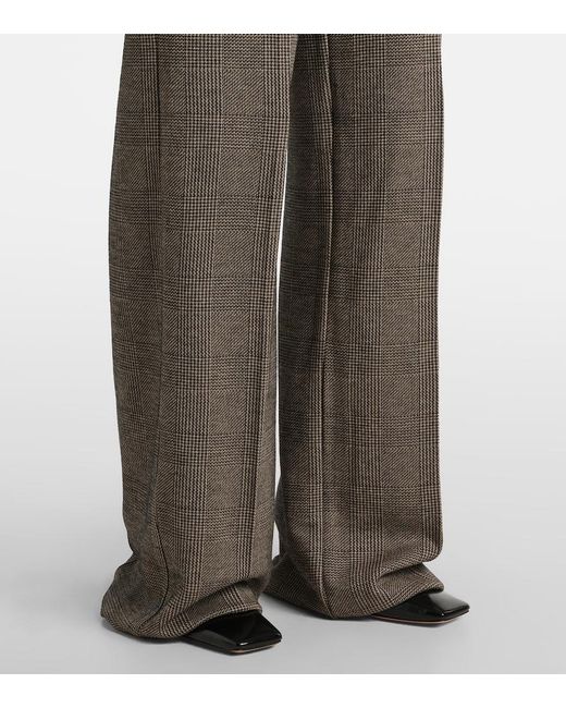 Max Mara Gray Cognac Houndstooth Wool-Blend Straight Pants