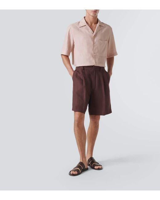 Loro Piana Pink Federico Linen Bowling Shirt for men