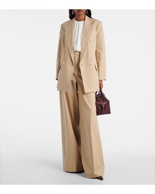 Max Mara Natural Cotton-Blend Wide-Leg Pants