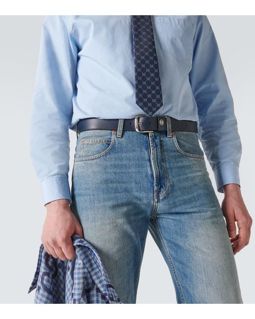 Cinturon de piel con GG Gucci de hombre de color Blue