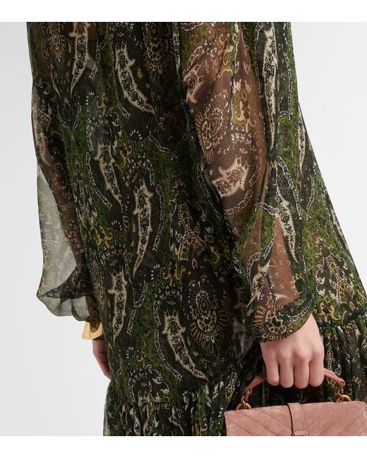 Vestido Largo De Crepon De Seda Con Paisley Saint Laurent de color Green