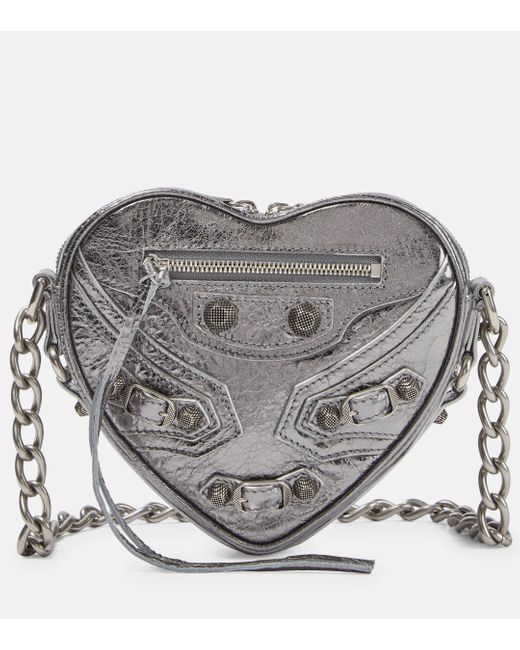 Balenciaga Gray Mini Le Cagole Heart Crossbody Bag