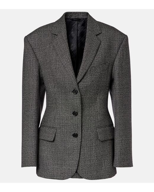 Acne Black Houndstooth Wool Suit Jacket