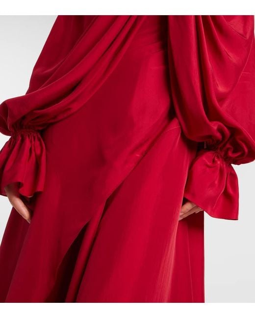 Alexander McQueen Red Draped Floral-Applique Silk Gown