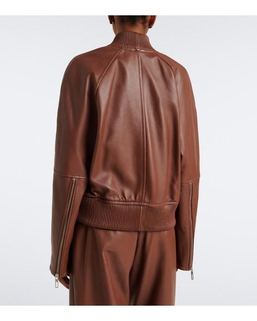 Sportmax Brown Leather Bomber Jacket