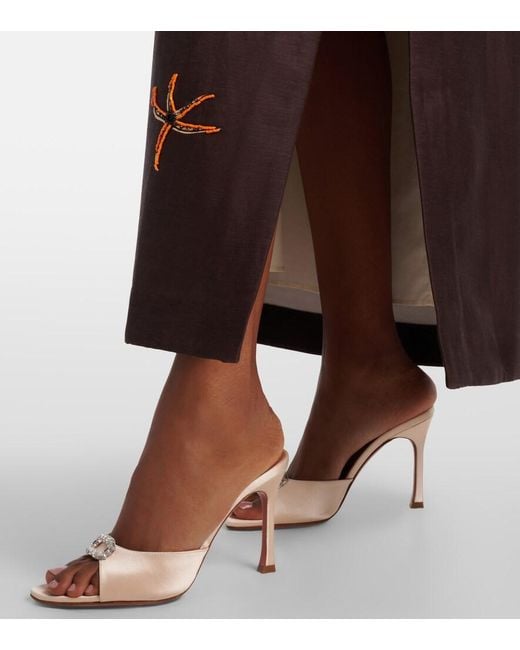 AMINA MUADDI Pink Mini Camelia Embellished Satin Mules
