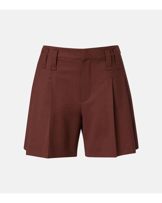 Brunello Cucinelli Red Monili Pleated Wool-Blend Shorts