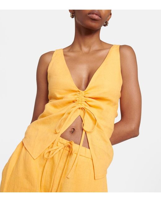 Nanushka Yellow Ruched Linen Top