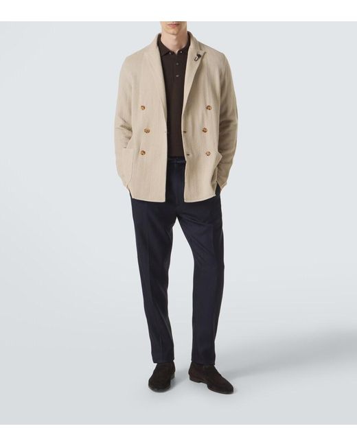 Lardini Natural Double-Breasted Virgin Wool Blazer for men