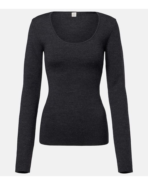 Totême Blue Compact Wool-Blend Sweater