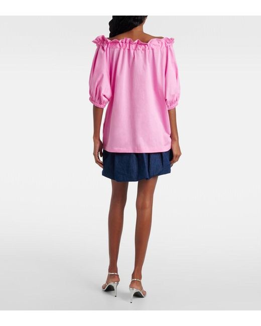 Patou Pink Bow-Detail Cotton Jersey Top