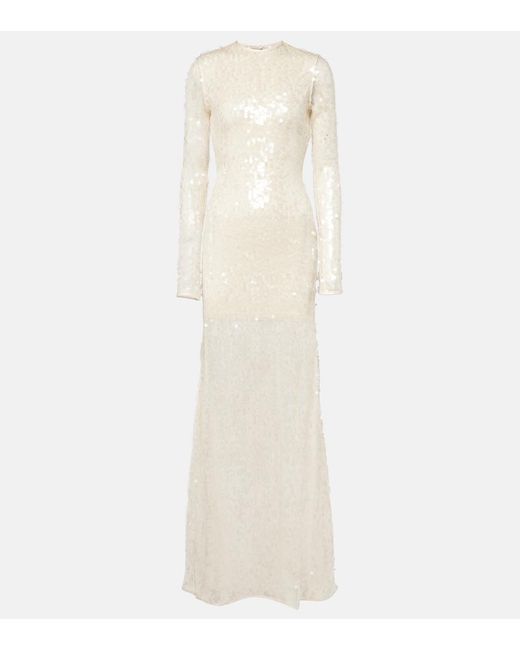 David Koma White Sequined Open-Back Gown