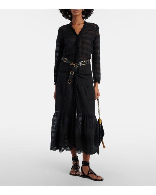 Isabel Marant Black Daniva Lace-Trimmed Cotton Midi Dress