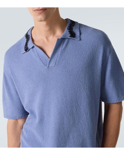 Commas Blue Embroidered Cotton-Blend Polo Shirt for men