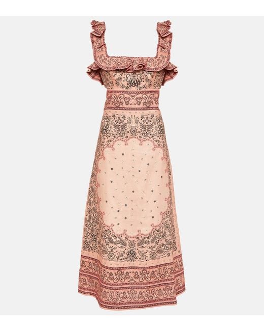 Zimmermann Pink Matchmaker Printed Linen Midi Dress