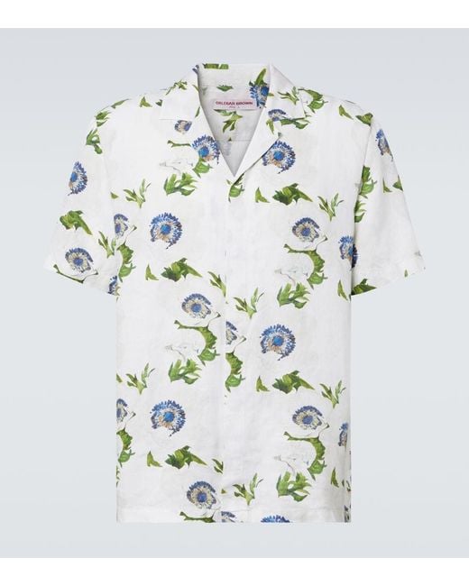 Orlebar Brown Multicolor Maitan Floral Linen Bowling Shirt for men