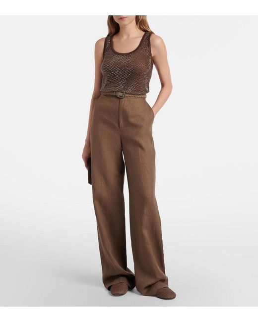 Ralph Lauren Brown Dean Linen Wide-Leg Pants