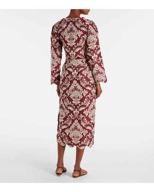 Farm Rio Red Floral Jacquard Midi Skirt